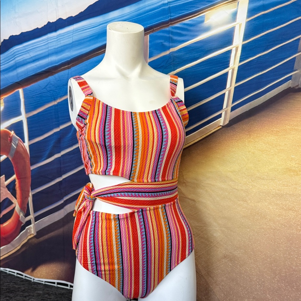 Colorful Striped Jessica Simkins swimsuit size large
